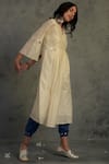 Charkhee_White Cotton, Chanderi V Neck Kurta Set _Online_at_Aza_Fashions