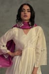 Buy_Charkhee_White Cotton, Chanderi V Neck Kurta Set _Online_at_Aza_Fashions
