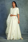 Buy_Charkhee_White Chanderi Round Embroidered Lehenga Set _at_Aza_Fashions