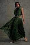 Charkhee_Green Chanderi Round Embroidered Saree With Blouse  _Online_at_Aza_Fashions