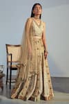 Buy_Drishti & Zahabia_Beige Dupatta Net Lehenga And Blouse Dupion Silk Embroidery V Panelled Set _at_Aza_Fashions