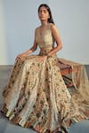 Buy_Drishti & Zahabia_Beige Dupatta Net Lehenga And Blouse Dupion Silk Embroidery V Panelled Set _Online_at_Aza_Fashions