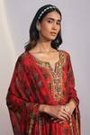 Drishti & Zahabia_Red Dupion  Dupatta Organza Round Floral Print Kurta Set_Online_at_Aza_Fashions