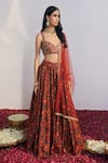 Buy_Drishti & Zahabia_Red Lehenga And Blouse Dupion Silk Dupatta Net Embroidery V Neck Printed Set_at_Aza_Fashions
