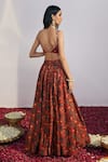 Shop_Drishti & Zahabia_Red Lehenga And Blouse Dupion Silk Dupatta Net Embroidery V Neck Printed Set_at_Aza_Fashions