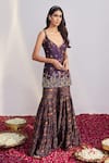 Drishti & Zahabia_Purple Dupion Silk Dupatta Net Embroidery V Floral Print Kurta Sharara Set _Online_at_Aza_Fashions