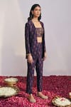 Shop_Drishti & Zahabia_Purple Dupion Silk Printed Jacket And Pant Set _at_Aza_Fashions