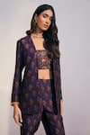 Drishti & Zahabia_Purple Dupion Silk Printed Jacket And Pant Set _Online_at_Aza_Fashions