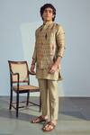 Shop_Drishti & Zahabia_Beige Bundi Modal Silk Kurta And Pant Chanderi Silk Lining Cotton & Set_at_Aza_Fashions
