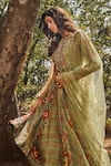 Shop_Drishti & Zahabia_Green Chanderi Silk Round Ikat Print Anarkali Set _at_Aza_Fashions