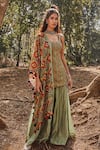 Buy_Drishti & Zahabia_Green Chanderi Silk Sqaure Ikat Print Kurta Set _at_Aza_Fashions