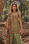 Shop_Drishti & Zahabia_Green Chanderi Silk Sqaure Ikat Print Kurta Set _at_Aza_Fashions