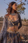 Drishti & Zahabia_Blue Chanderi Silk Scoop Neck Ikat Print Lehenga Set _Online_at_Aza_Fashions