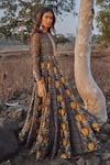 Shop_Drishti & Zahabia_Blue Chanderi Silk Round Ikat Print Dress_at_Aza_Fashions