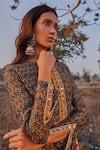 Drishti & Zahabia_Blue Chanderi Silk Round Ikat Print Dress_Online_at_Aza_Fashions