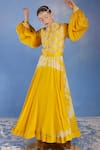 Buy_Eclat By Prerika Jalan_Yellow Georgette, Chanderi, Chiffon Embroidered Jacket And Anarkali Set _at_Aza_Fashions