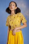Shop_Eclat By Prerika Jalan_Yellow Satin Organza, Mysore Silk Bead Work High Embroidered Choli And Lehenga Set _at_Aza_Fashions