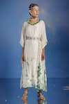 Buy_Eclat By Prerika Jalan_White Chanderi, Habutai Silk Bead , Cutdana V Tie Dye Kaftan With Belt _at_Aza_Fashions