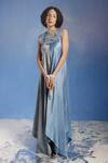 Buy_Eclat By Prerika Jalan_Blue Organza, Silk Bead , Thread Colour Block Gown With _at_Aza_Fashions