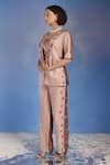 Shop_Eclat By Prerika Jalan_Pink Satin Linen Cutdana , Thread Shawl Embroidered Jacket Pant Set _at_Aza_Fashions