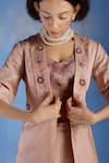 Eclat By Prerika Jalan_Pink Satin Linen Cutdana , Thread Shawl Embroidered Jacket Pant Set _Online_at_Aza_Fashions