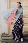 Buy_Soup by Sougat Paul_Blue Crepe Round Striped Saree With Blouse _at_Aza_Fashions