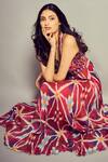 Saaksha & Kinni_Multi Color Chiffon Ikat Print Maxi Dress_at_Aza_Fashions