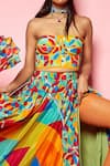 Buy_Esha L Amin_Multi Color Crepe Geometric Sweetheart Neck Pattern Corset Crop Top _Online_at_Aza_Fashions