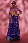 Buy_Esha L Amin_Purple Modal Satin And Butter Crepe Lotus Lehenga _at_Aza_Fashions