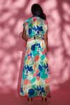 Shop_Esha L Amin_Multi Color Silk Crepe Floral Print V Neck Top_at_Aza_Fashions