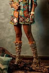 Esha L Amin_Multi Color Modal Embroidery Big Tile Print Shorts _Online_at_Aza_Fashions