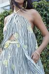 Buy_Esha L Amin_White Crepe Printed Stripes Halter Neck Asymmetric Tunic _Online_at_Aza_Fashions