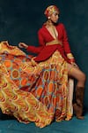 Buy_Esha L Amin_Orange Modal Satin Printed Abstract Skirt _at_Aza_Fashions