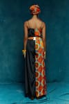 Shop_Esha L Amin_Orange Modal Satin Geometric V Neck And Jumpsuit _at_Aza_Fashions