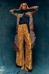 Buy_Esha L Amin_Yellow Viscose Wave Pattern Pant_at_Aza_Fashions
