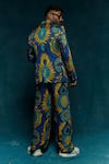 Shop_Esha L Amin_Blue Modal Abstract Motifs Pattern Blazer _at_Aza_Fashions