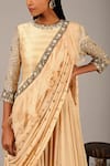 Buy_Nidhika Shekhar_Beige Georgette Crepe Silk; Lining: Shantoon Ruffle Draped Saree Gown For Women_Online_at_Aza_Fashions