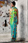 Buy_Etasha by Asha Jain_Blue Drape- Gajji Silk Embellished Gota Crepe Dhoti Pant Saree Set_at_Aza_Fashions