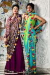 Shop_Etasha by Asha Jain_Blue Drape- Gajji Silk Embellished Gota Crepe Dhoti Pant Saree Set_at_Aza_Fashions