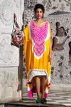 Buy_Etasha by Asha Jain_Yellow Tunic- Gajji Silk Embellished Gota Scoop Neck Kaftan _at_Aza_Fashions