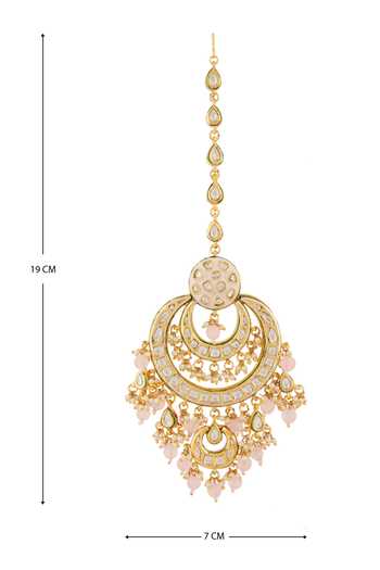 Shop_Zevar By Geeta_Gold Plated Kundan Meenakari Maangtikka _Online_at_Aza_Fashions
