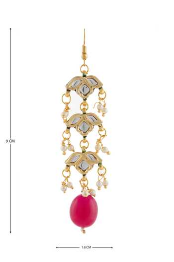 Just Shradhas_Gold Plated Pearls Kundan Tiered Dangler Earrings _Online_at_Aza_Fashions