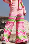 Shop_Shloka Sudhakar_Pink Chinnon Crepe Silk Embroidery Printed Blazer And Flared Pant Set  _Online_at_Aza_Fashions