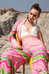 Shloka Sudhakar_Pink Chinnon Crepe Silk Embroidery Printed Blazer And Flared Pant Set  _at_Aza_Fashions