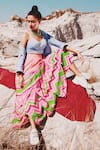 Buy_Shloka Sudhakar_Blue Denim, Chinnon Crepe Silk V Neck Printed Lehenga Set _at_Aza_Fashions