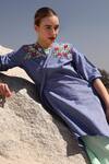 Shop_Shloka Sudhakar_Blue Denim Embroidery V Neck Tunic  _at_Aza_Fashions