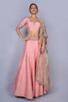 Buy_Ekru_Pink Raw Silk Scoop Neck Embroidered Lehenga Set _at_Aza_Fashions