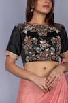 Ekru_Peach Chanderi Boat Embroidered Crop Top Palazzo Set _Online_at_Aza_Fashions