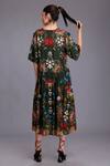Shop_Alpona Designs By Soham Acharya_Green Cotton Silk Floral V Neck Print Tiered Dress _at_Aza_Fashions