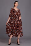 Buy_Alpona Designs_Maroon Cotton Silk Floral Print Tiered Dress_at_Aza_Fashions